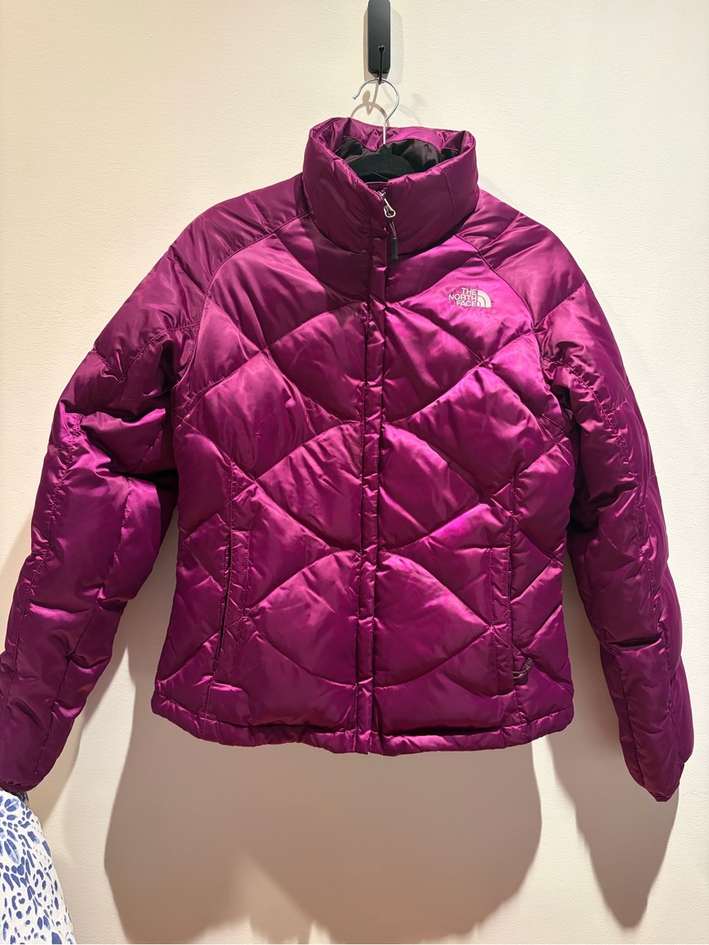 The North Face Fuchsia Quilted Down Bomber Jacket
